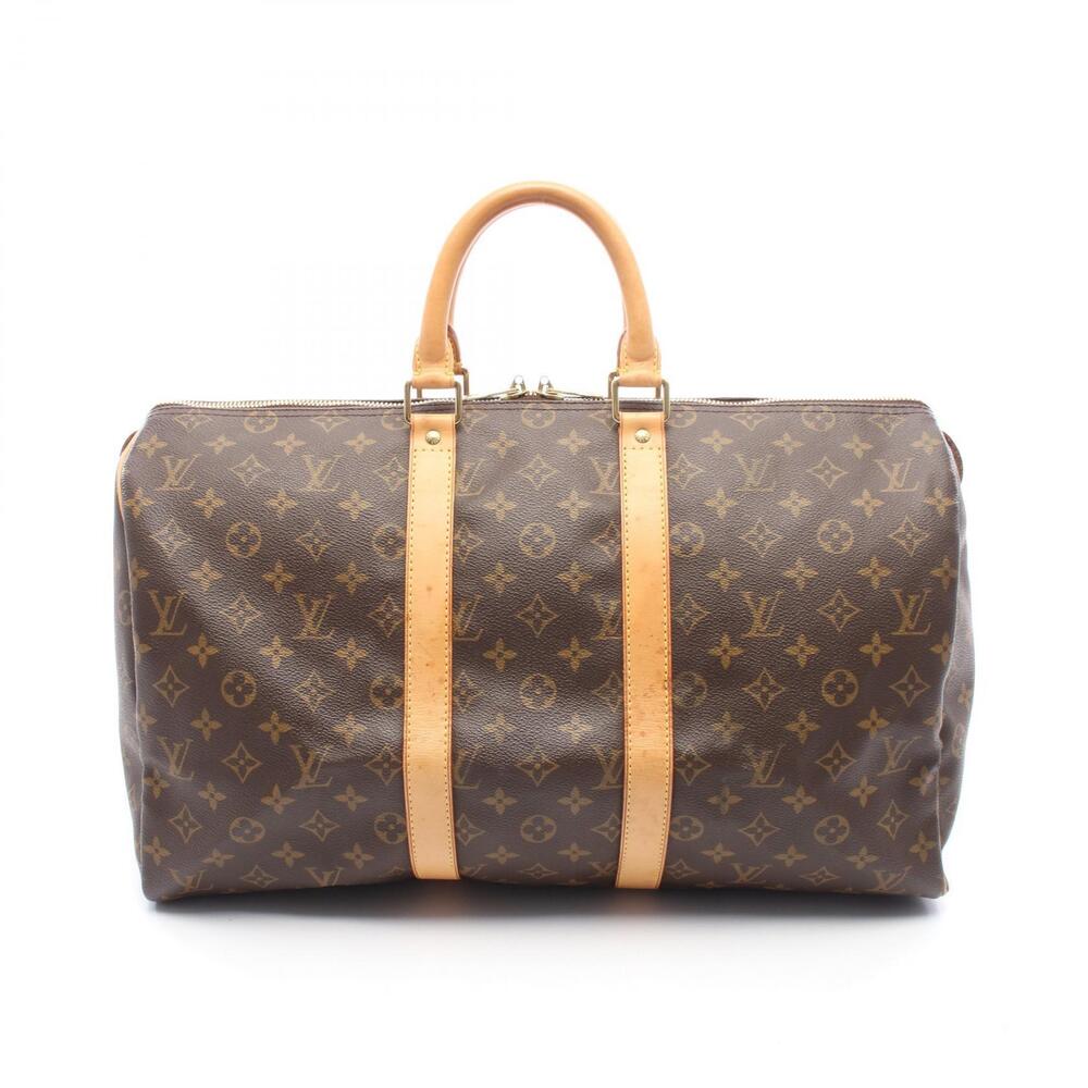 Louis Vuitton Keepall Monogram Boston Bag Canvas Leather Brown